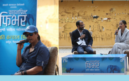 बायाँ राजेश हमाल र दायाँ स्वरुप आचार्यका साथमा मनीषा कोइराला/तस्बिर : आयोजक